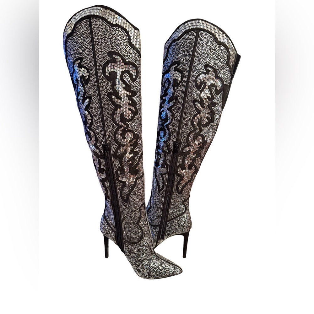 INC International Concepts NWT Sz 6.5 Black Rhinestone Embellished Boots (SH150) - Picture 5 of 15